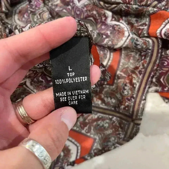 AB Studio Floral Paisley Sheer Blouse Boho Flared Sleeve Women's Large Hippie - Picture 7 of 7